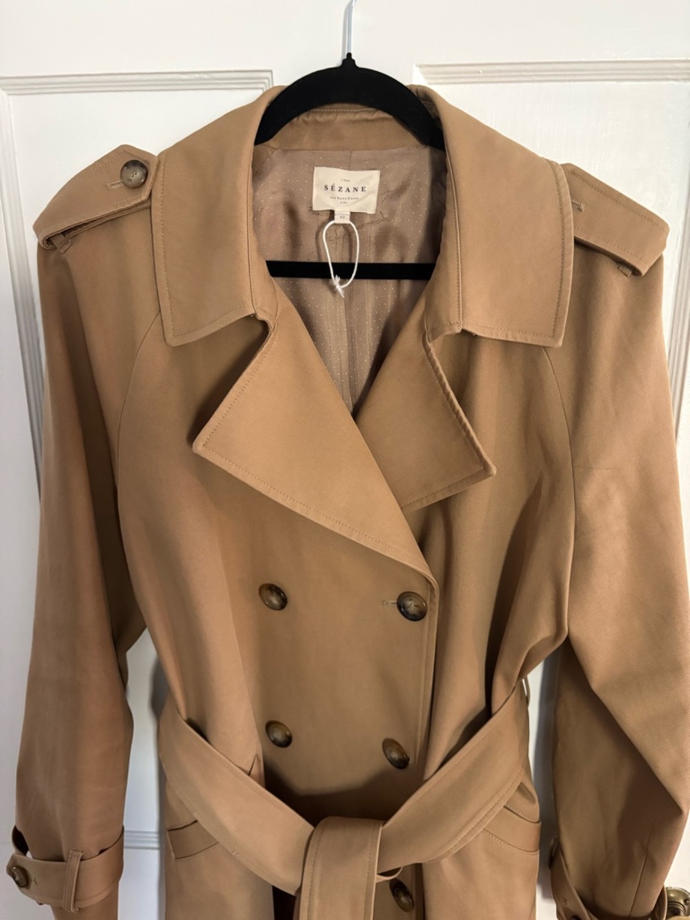 Sezane Scott Trench Coat Camel Size 10 42 - Picture 4 of 13